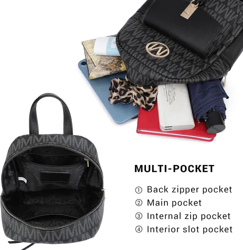 Miniatura 4 de MKP - Mochila pequeña para mujer, bolso de hombro con borla y dije, Negro -, Mochilas Daypack