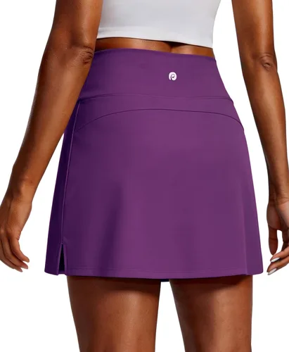 Miniatura 9 de PINSPARK Faldas de golf para mujer, falda de tenis de cintura alta con 2 bolsillos, UPF 50+, falda atlética elástica para entrenamiento de pickleball