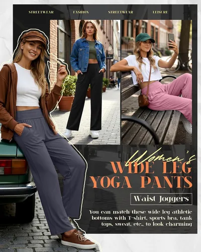 Miniatura 148 de Neer - Conjunto de 3 pantalones de yoga de pierna ancha para mujer - Pantalones deportivos cómodos, holgados, de cintura alta y casuales