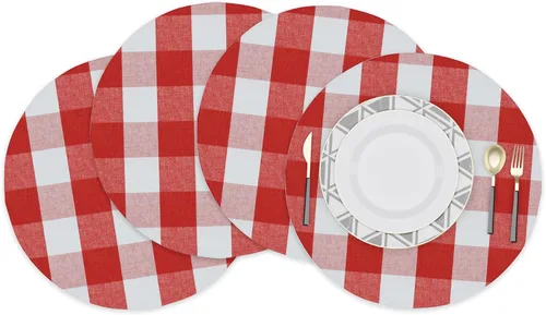 Miniatura 10 de Juego de 4 manteles individuales de algodón de 2 lados a cuadros amarillos y blancos, resistentes al calor, para mesa de cocina, 12 x 18 pulgadas