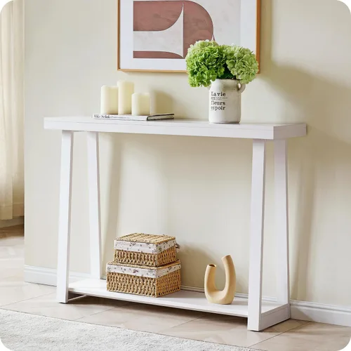 Miniatura 16 de Kings Brand Furniture Emma Mesa consola estrecha con estante inferior perfecta para mesa de sofá, mesa de entrada para pasillo, detrás del sofá