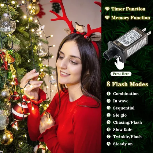 Miniatura 6 de Areker Luces de árbol de Navidad, 400 luces LED para árbol de Navidad con anillo, 10 x 6.6 pies, ultra brillantes, en forma de diamante, luces