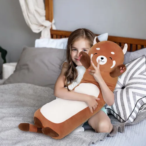 Miniatura 6 de Almohada larga de peluche con panda rojo, juguete suave de 28 pulgadas para abrazar, lindo cojín para dormir, naranja Shibainu