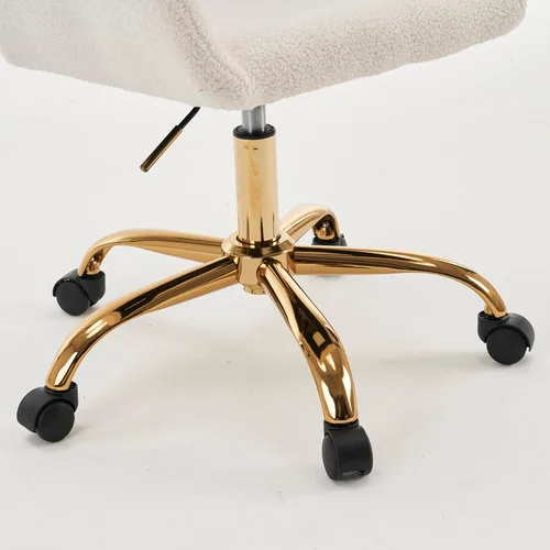 Miniatura 6 de Silla de piel sintética blanca, moderna silla de oficina en casa con giratorio, altura ajustable, silla de maquillaje tapizada para mujeres y niñas
