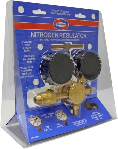 Miniatura 7 de Uniweld RHP400 Regulador de nitrógeno con 0-400 PSI de presión, CGA580 conexión de entrada y conexión de salida de llama macho de 1/4 de pulgada