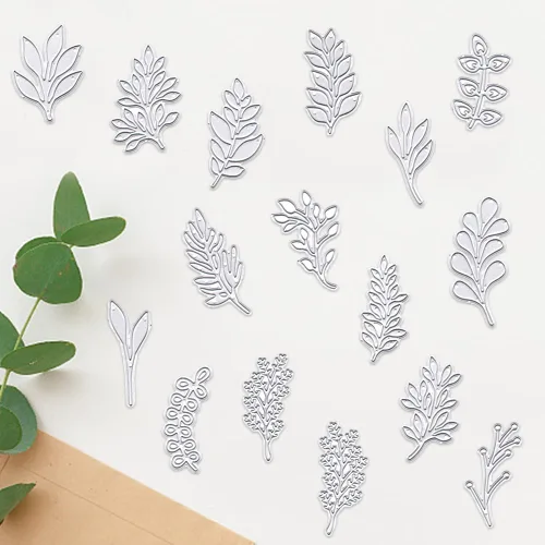 Miniatura 3 de ALIBBON 16 piezas de troqueles de hojas para hacer tarjetas, troqueles de corte de hojas de rama, moldes de plantillas de metal, hojas de flores