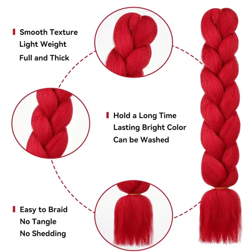 Miniatura 3 de HAIRCUBE Cabello trenzado rojo de 24 pulgadas, 3 paquetes de trenzas de caja preestiradas, extensiones de cabello trenzado trenzado de ganchillo