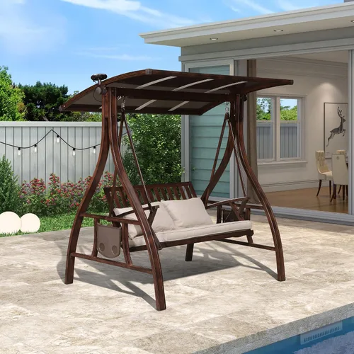 Miniatura 19 de PURPLE LEAF Silla Columpio Nube de 2 Asientos con Soporte Banco Deslizante Loveseat de Mimbre para Patio Colgante Balanceante para Interior Exterior