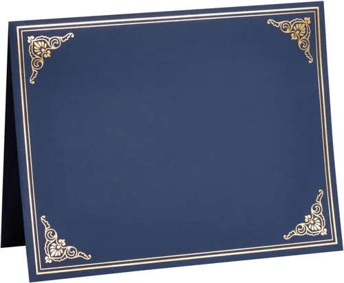 Miniatura 9 de Paquete de 12 titulares de certificados, diploma, cubierta de documentos para certificados de premio de tamaño carta, azul marino, borde dorado