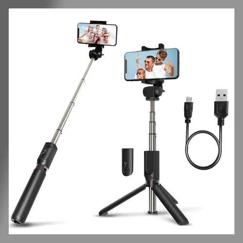 Trípode para selfie stick con bolsa de control remoto inalámbrico, extensible y ajustable, soporte ligero V-Log compatible con todos los iPhone de