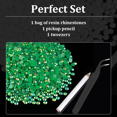 Miniatura 4 de 5000 piezas de diamantes de imitación de resina de 0.118 pulgadas a granel, color verde oscuro AB con parte trasera plana, diamantes de imitación