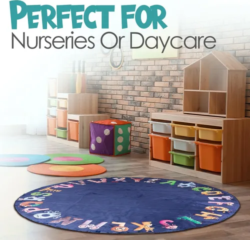 Miniatura 7 de ABC - Alfombra del alfabeto para niños, alfombra de juego redonda azul de 6 pies para niños pequeños y bebés, decoración suave para el cuarto