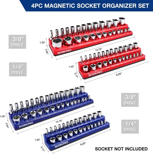 Miniatura 3 de WORKPRO Juego de organizadores magnéticos para llaves de vaso, juego de 4 piezas que incluye soportes para llaves de 1/4", 3/8" de accionamiento