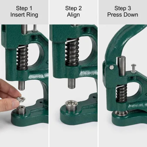Miniatura 6 de QWORK - Kit de herramientas de perforación de ojales resistentes con 3 troqueles y 1500 ojales plateados