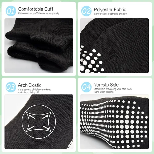 Miniatura 4 de GRPSKCOS Calcetines Antideslizantes para Niños Pequeños 15 Pares Calcetines de Agarre Antideslizantes de Corte Bajo para Niños y Niñas de 1 a 7 Años