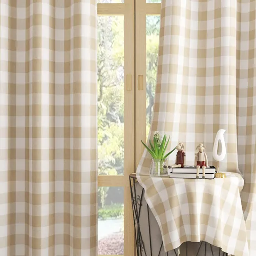 Miniatura 23 de UPOPO Cortinas de ventana Buffalo Check 122 cm de largo, cortinas de algodón para sala de estar, paneles de cortina a cuadros para dormitorio
