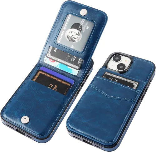 KIHUWEY Compatible con 15 Estuche tipo cartera con soporte para tarjetas de crédito, Tapa Flip de piel premium con cierre magnético y soporte Azul