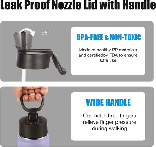 Miniatura 6 de Volhoply Botellas de agua aisladas de 22 onzas con tapa con popote, botella de acero inoxidable con asa, vasos de agua de viaje de metal de doble