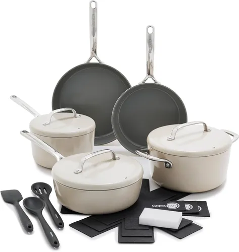 Miniatura 17 de GreenPan GP5 - Juego de ollas y sartenes de 14 piezas, cerámica anodizada dura, antiadherente, sin PFAS, apto para inducción, resistente a los Negro