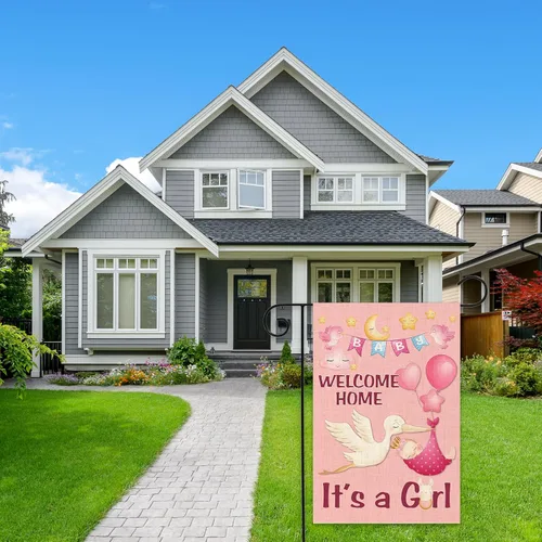 Miniatura 5 de Bandera de jardín con texto en inglés "It's a Girl" de arpillera para revelación de género, fiesta, decoración de patio, recién nacido, baby shower