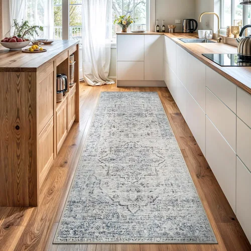 Miniatura 55 de Bloom Rugs Caria Alfombra Lavable Antideslizante de 7 pies - Azul/Carbón Alfombra Tradicional para Entrada, Pasillo, Baño y Cocina - Tamaño Exacto