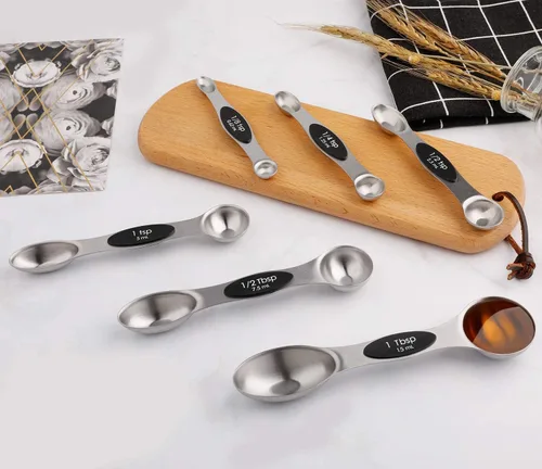 Miniatura 4 de Juego de 6 cucharas medidoras magnéticas de acero inoxidable de doble cara apilables cucharaditas para medir ingredientes secos y líquidos