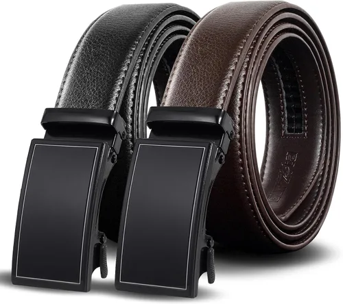 Cinturones de trinquete para hombre, paquete de 2 unidades, cinturones deslizantes ajustables, cinturones sin agujeros para regalos, vestido casual