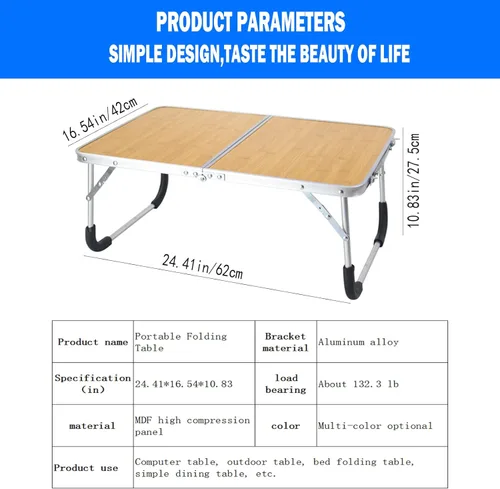 Miniatura 2 de Mesa plegable portátil – Pequeña mesa plegable al aire libre, adecuada para viajes, camping, playa, barbacoa, picnic, fiesta, patio (bambú)