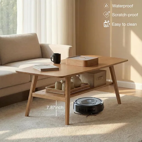Miniatura 5 de Mesa de centro moderna de mediados de siglo: mesa de centro 100% de madera maciza, diseño de almacenamiento de 2 niveles, mesas de centro pequeñas
