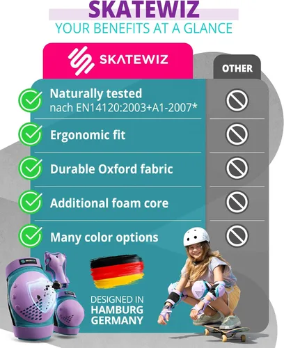 Miniatura 8 de SKATEWIZ Juego de almohadillas de protección para patineta para niños y adultos - Smash - Almohadillas para patines [6 piezas] con protectores