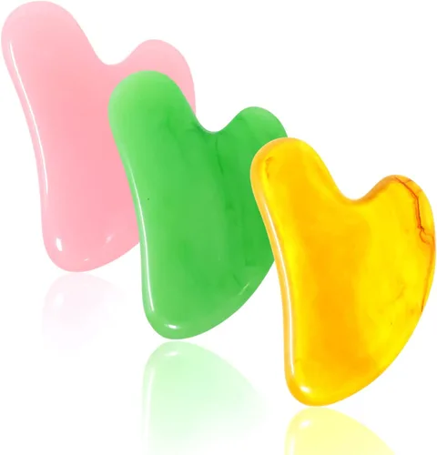 yueton 3 piezas de resina en forma de corazón, imitación jade gua sha, herramienta de masaje facial Gua Sha para tratamiento facial y corporal,