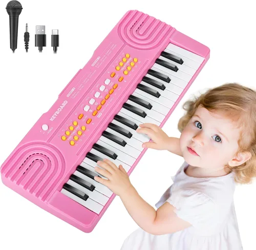 Miniatura 7 de Juguete de teclado de piano de 37 teclas para niños de 3 a 5 años, pianos eléctricos con micrófono, juguetes de primera música para niños de 3, 4