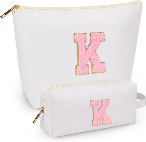 Miniatura 66 de 2 piezas de bolsas de maquillaje iniciales para mujeres: bolsa de cosméticos para viaje y artículos de tocador - Regalos de cumpleaños para niñas