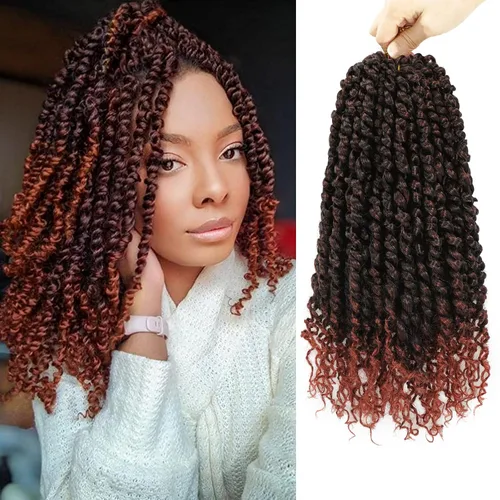 Miniatura 33 de 9 paquetes de cabello pretrenzado Passion Twist de 10 pulgadas, cabello de ganchillo Passion Twist con ombre marrón, trenzas de ganchillo bohemio