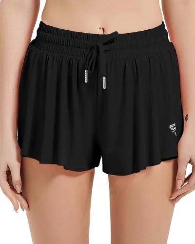 Miniatura 5 de Memorose Pantalones cortos de correr fluidos para mujer, pantalones cortos de verano casuales de elastano con bolsillos