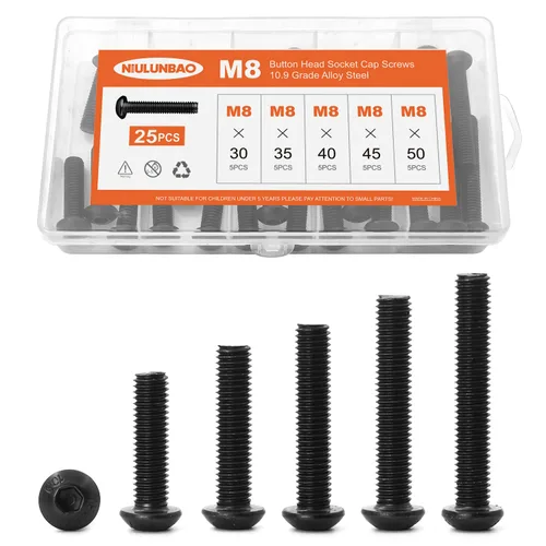 Miniatura 12 de Tornillos de cabeza de botón M8 x 0.394 in 0.472 in 0.630 in 0.787 in 0.984 in Tornillos de cabeza de botón Tornillos de acero de aleación de grado