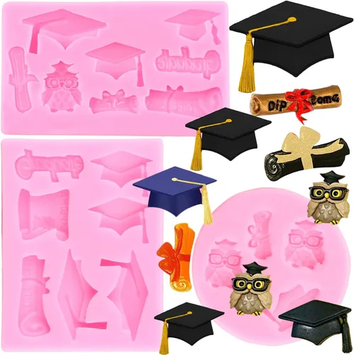 ZiXiang Molde de silicona para graduación, tapa de doctorado, moldes de silicona para diploma, molde de fondant para graduados, moldes para dulces,