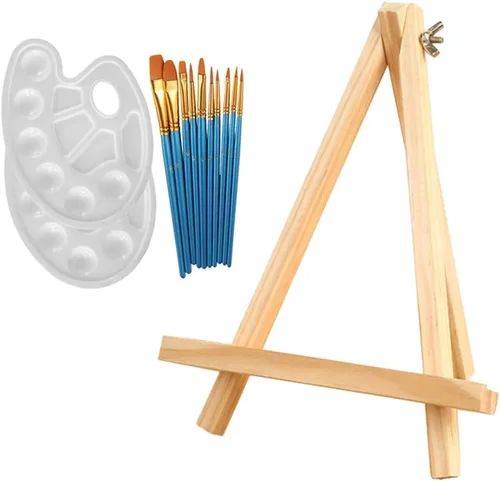 Miniatura 3 de SUPVOX 1 juego de 13 piezas de pintura acrílica para artistas, incluye 10 pinceles de pintura acrílica, 2 paletas y 1 mini caballete de mesa