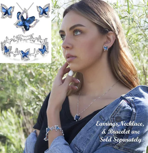 Miniatura 6 de Collar de cristal de piedra natal de mariposa, tono plateado con cadena de 18 pulgadas + 2 pulgadas, para el Día de la Madre, aniversario