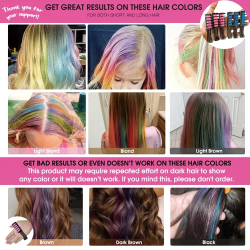 Miniatura 2 de Nuevo peine de tiza para el cabello, tinte temporal para niñas y niños con cabello de color claro, tiza lavable para niñas de 4, 5, 6, 7, 8, 9, 10