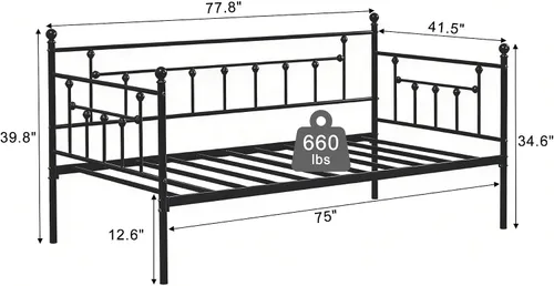 Miniatura 2 de VECELO - Marco de sofá cama de tamaño individual con soporte de listones de acero, cabecero, plataforma de cama para sala de estar, habitación