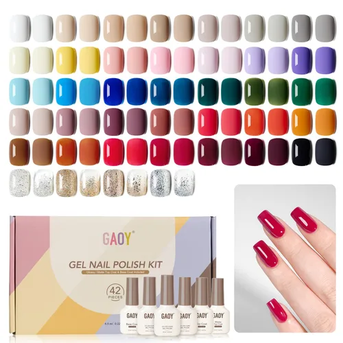 Miniatura 10 de GAOY - Juego de 42 esmaltes de uñas de gel, colores pastel, primavera, verano, rosa, verde, con capa superior brillante y mate y capa base