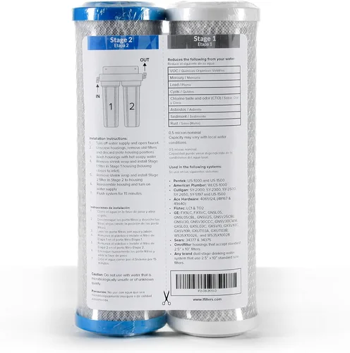 Miniatura 3 de Juego de filtros de reemplazo de agua potable de doble etapa, estándar 10 ", filtros de sedimentos, VOC, mercurio, plomo, quistes