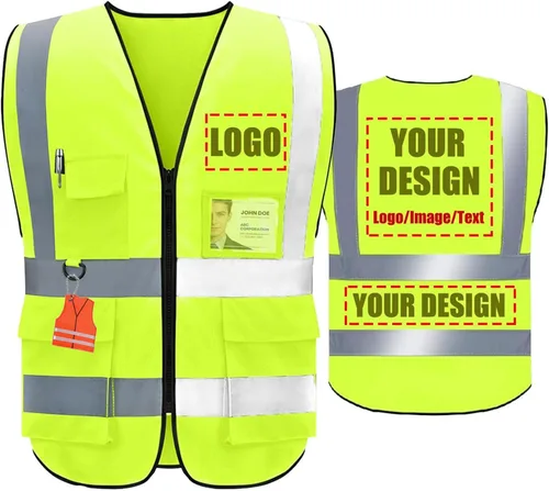 Miniatura 40 de Chaleco de seguridad personalizado BeautyWill con logotipo personalizado Clase 2, chaleco reflectante de alta visibilidad con bolsillos, ropa