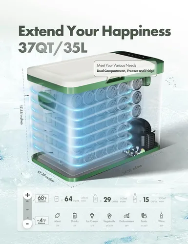Miniatura 2 de A-Premium - Refrigerador portátil de 12 voltios, 37 cuartos/34.9L, enfriador de auto, -4 °F~68 °F, congelador portátil de enfriamiento rápido