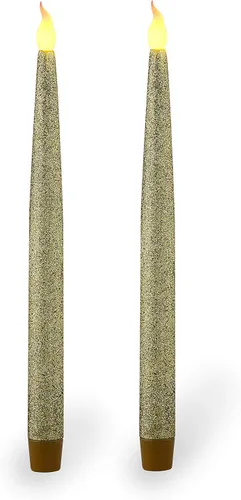 Miniatura 12 de FURORA LIGHTING Velas LED cónicas blancas con soportes dorados, paquete de 2 con temporizador de 5/19, elegante brillo sin llama para decoración