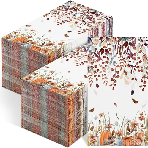 Miniatura 29 de Seajan 200 Piezas Servilletas de Papel de Calabaza de Otoño de Acción de Gracias Toallas de Mano Desechables para Baño Toallas de Invitados