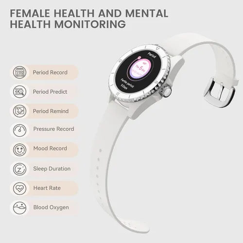 Miniatura 4 de KAVVO Oyster - Mini reloj inteligente Bluetooth de 1.1 pulgadas para mujer, pantalla AMOLED siempre encendida, bisel giratorio, rastreador