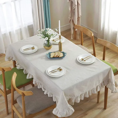 Miniatura 5 de Sandweek Mantel rectangular de lino con borlas, mantel pequeño de tela de algodón pesada, a prueba de polvo, para cocina y comedor
