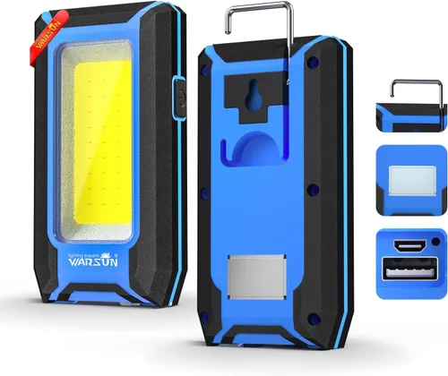 Miniatura 10 de WARSUN Luz de trabajo recargable LED de 2 piezas, luces de trabajo portátiles COB magnéticas, 40 W 1500 lúmenes, gancho colgante de metal, 3 modos